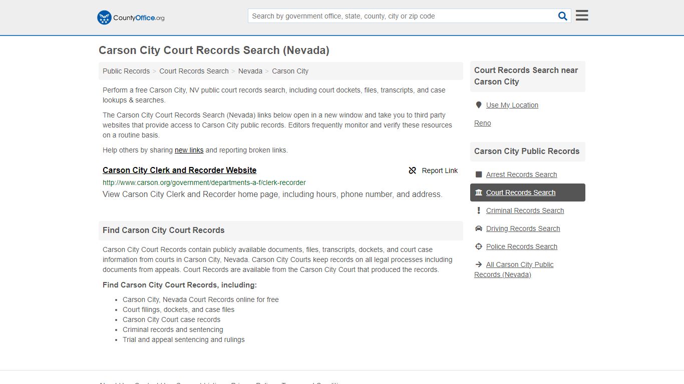 Carson City Court Records Search (Nevada) - County Office